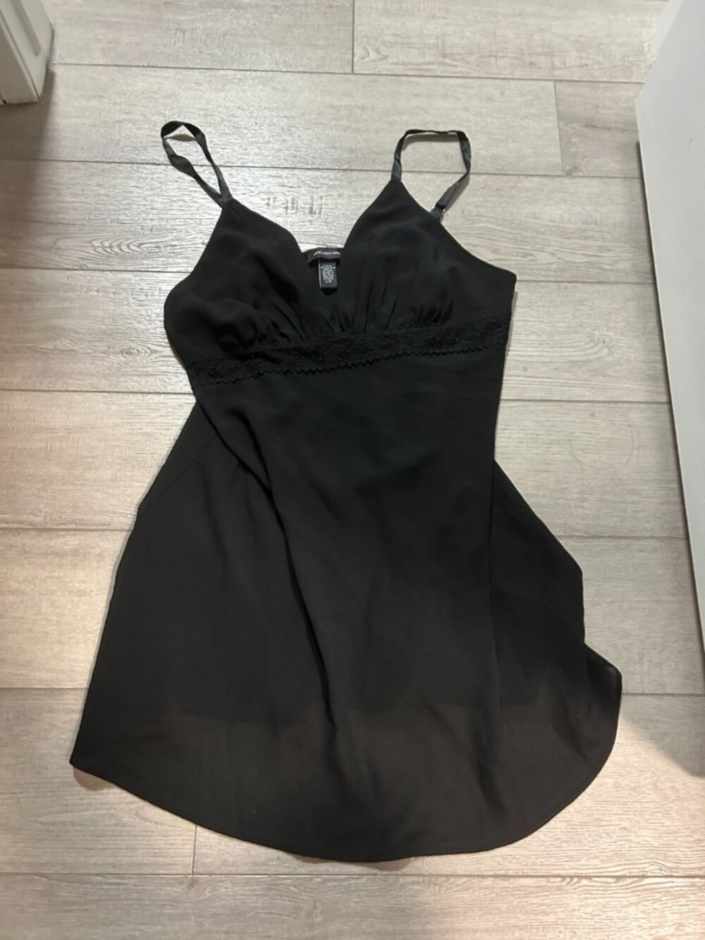 Jones New York Black 100% Silk Mini Slip Dress Y2K BabyDoll Size Large